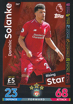 Dominic Solanke Liverpool 2018/19 Topps Match Attax Rising Star #367